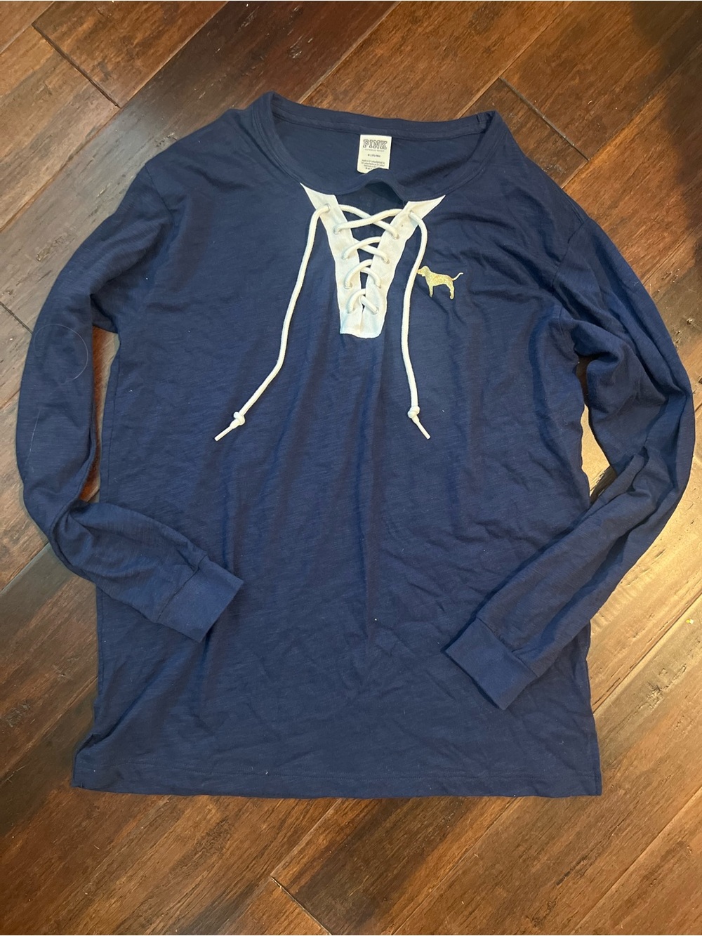PINK Victoria's Secret Oversized Navy Lace-Up Long Sleeve Tee